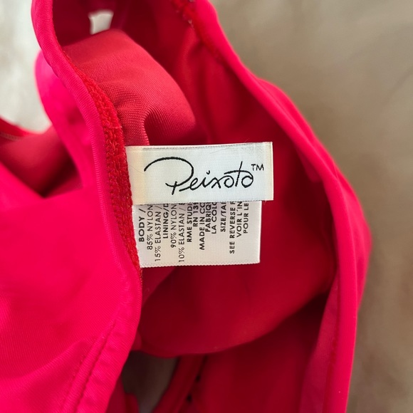 Peixoto Kai One Piece Swimsuit in Bright Red Pink Halter Plunging Neck Open Back - Picture 10 of 13